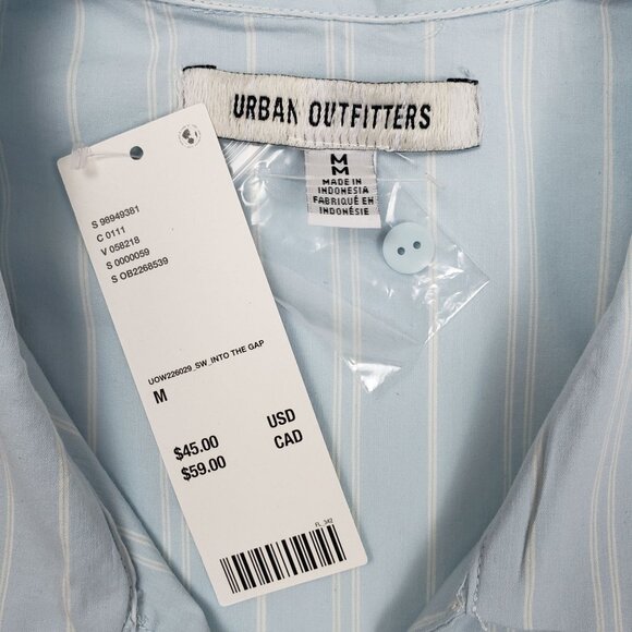 UO Party Girl Cotton-Blend Button Down Sleeveless Shirt Women Medium Blue Stripe - Picture 2 of 16